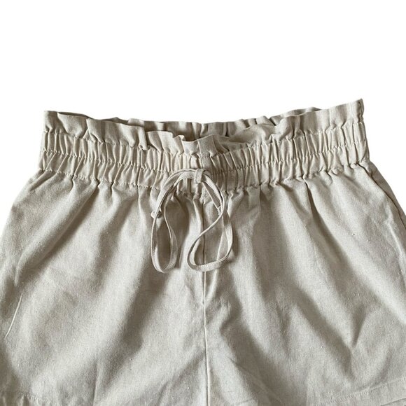 SHEIN paper bag linen blend oatmeal color pull-on elastic shorts women's size L - Picture 4 of 8